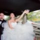 Bride and groom toast during A-1 Limo ride to Princeton wedding reception