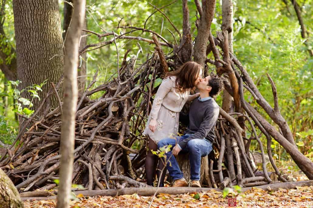 Prospect Park engagement session kiss photographed by Kyo Morishima