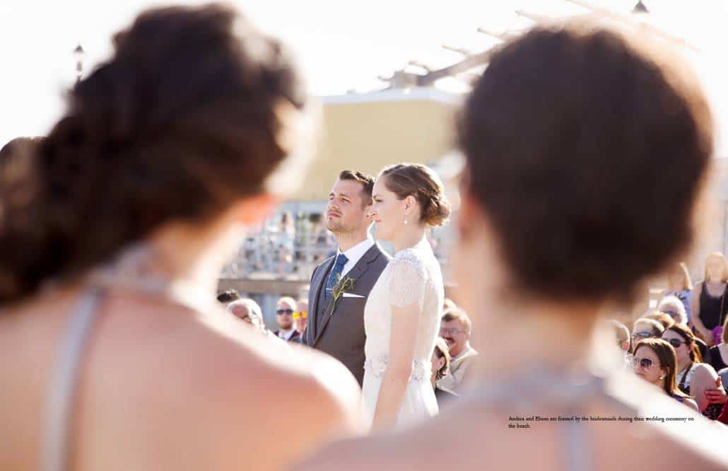 Asbury Park beach wedding in front of Tim McLoone's Supper Club; bride wears Catherine Deane wedding dress