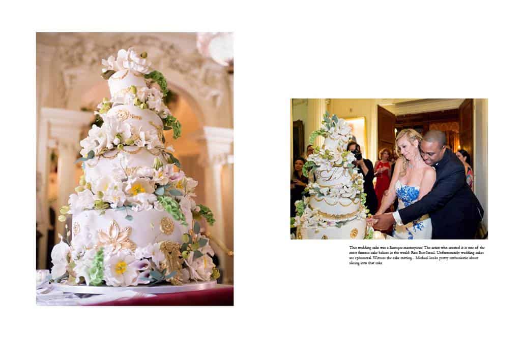 Baroque, off-kilter Ron Ben-Israel wedding cake at the Lotos Club