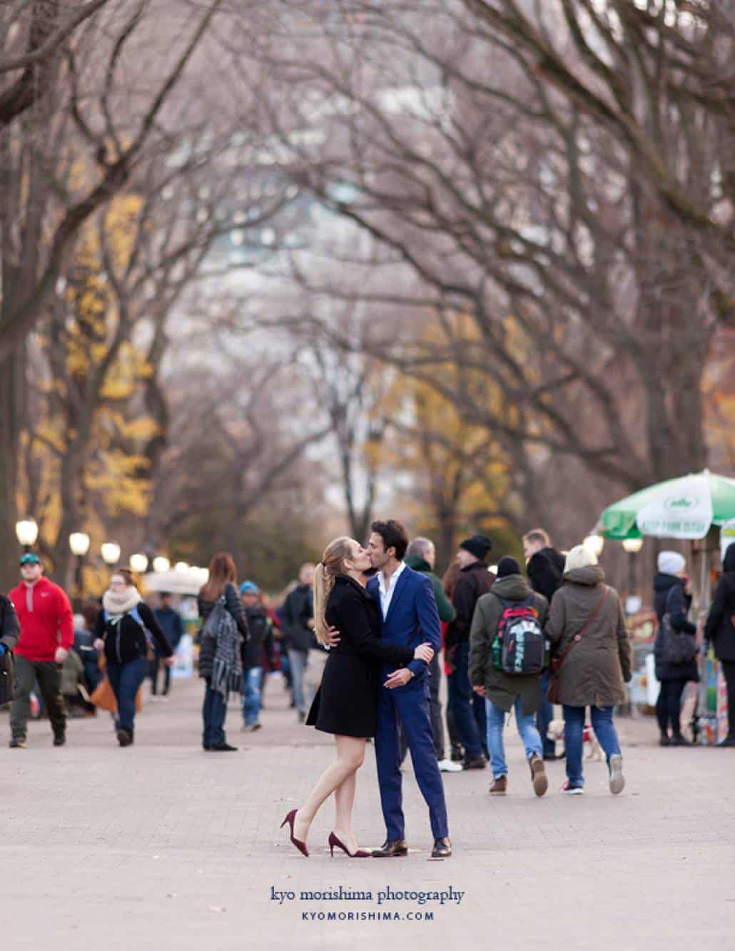 Central Park engagement photo on The Mall