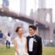Japanese wedding portrait by Brooklyn Bridge, NYC