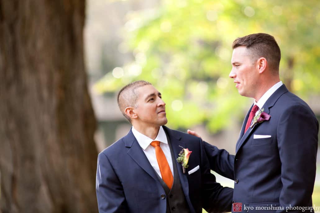 A tender moment during wedding portrait session on Princeton campus