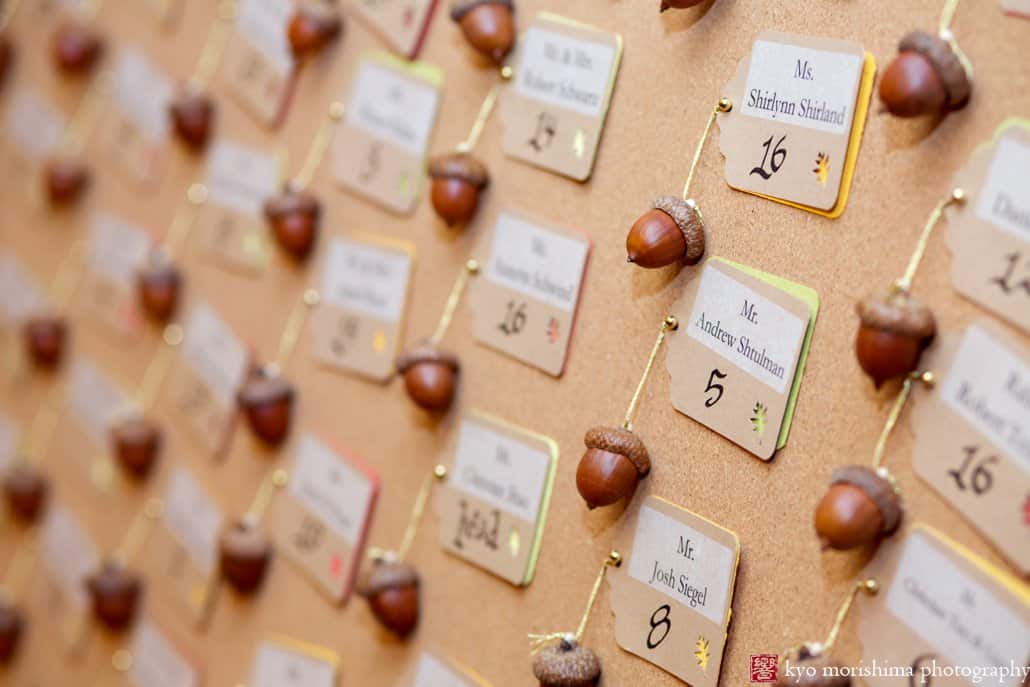 Acorn place cards at fall wedding in Princeton