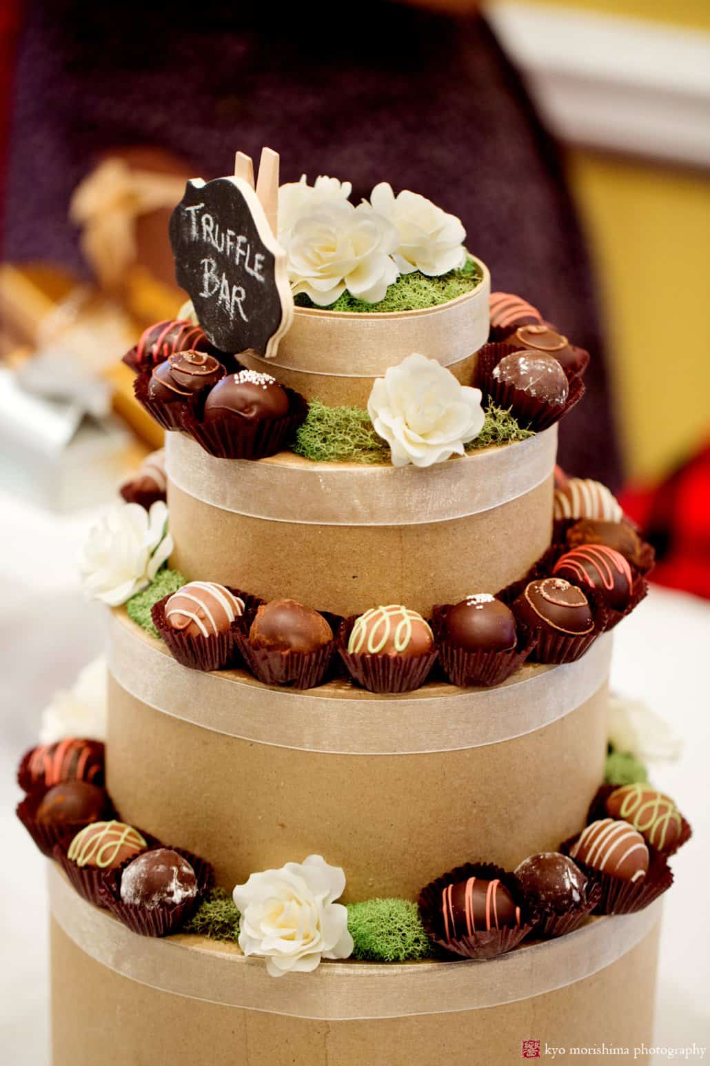 Unique and simple wedding ideas: Chocolate wedding decorations: a tiered chocolate truffle tabletop display by Thomas Sweet in Princeton