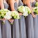 pale green hydrangea and white rose wedding party bouquets, bridesmaids wear grey dresses, Claire bean events, Southhamptons, Hamptons, NY wedding photographer.