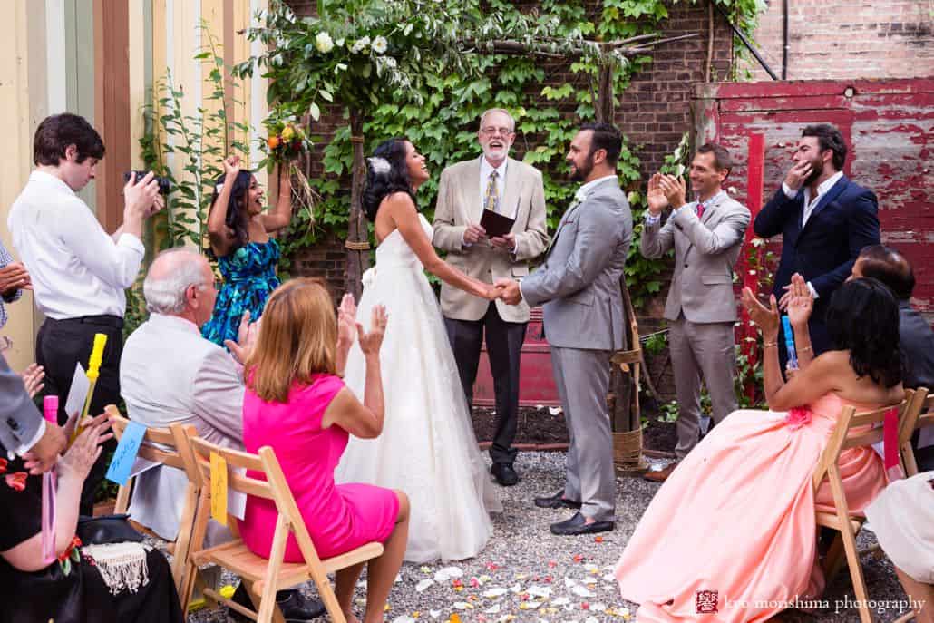 Small wedding venue in Brooklyn: the back garden at Electric Anvil Tattoo in Crown Heights