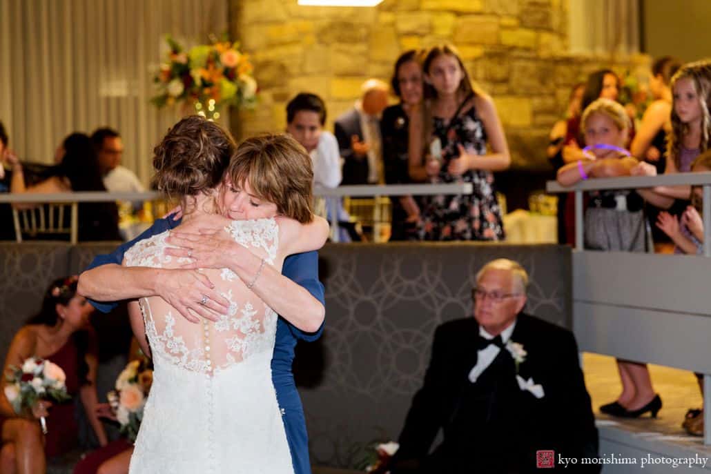 Bride and mom hug for an emotional moment at Chauncey Hotel wedding in Princeton, NJ