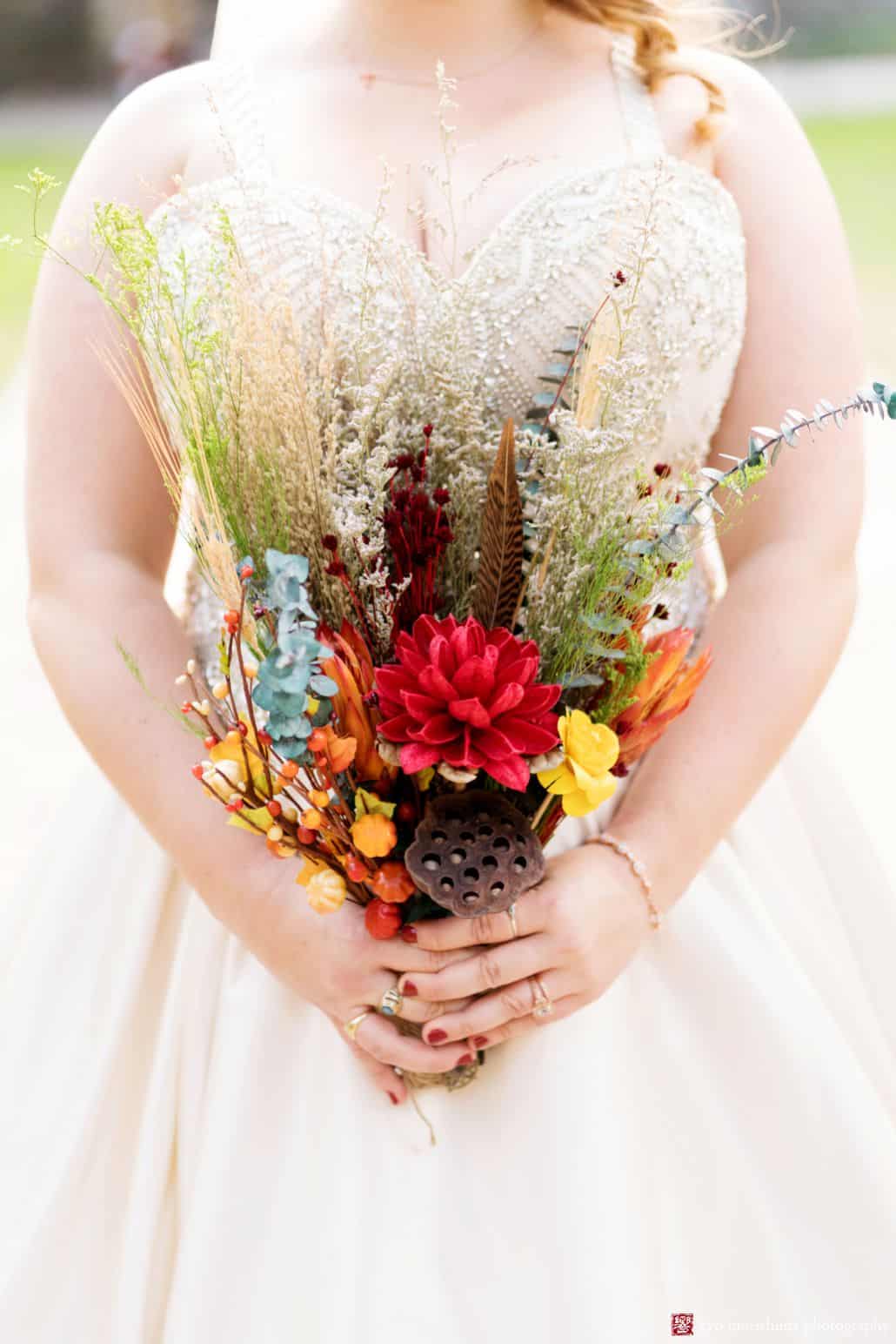 Fall wedding bouquet with grasses