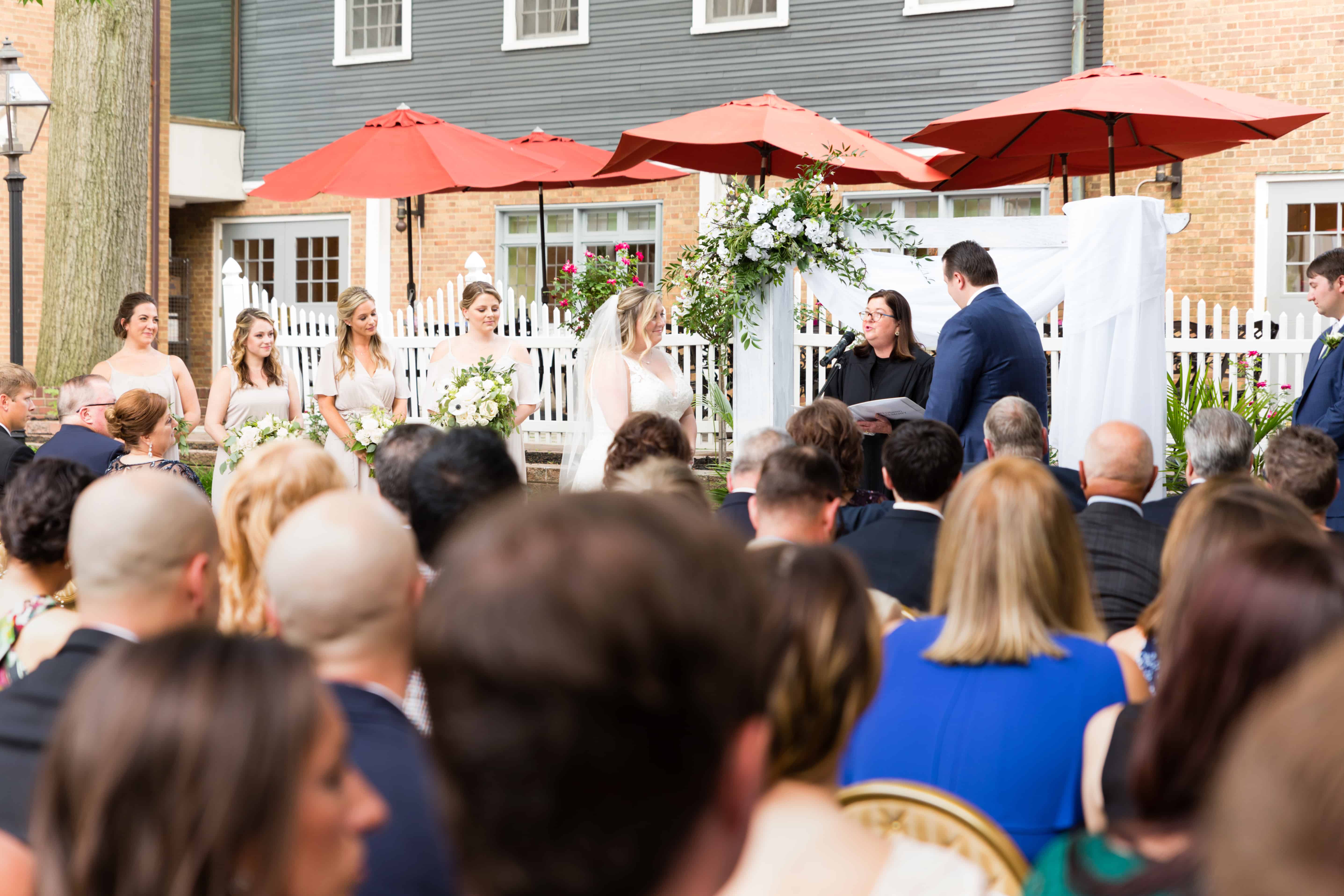 Outdoor back patio wedding at Nassau Inn in Princeton, NJ