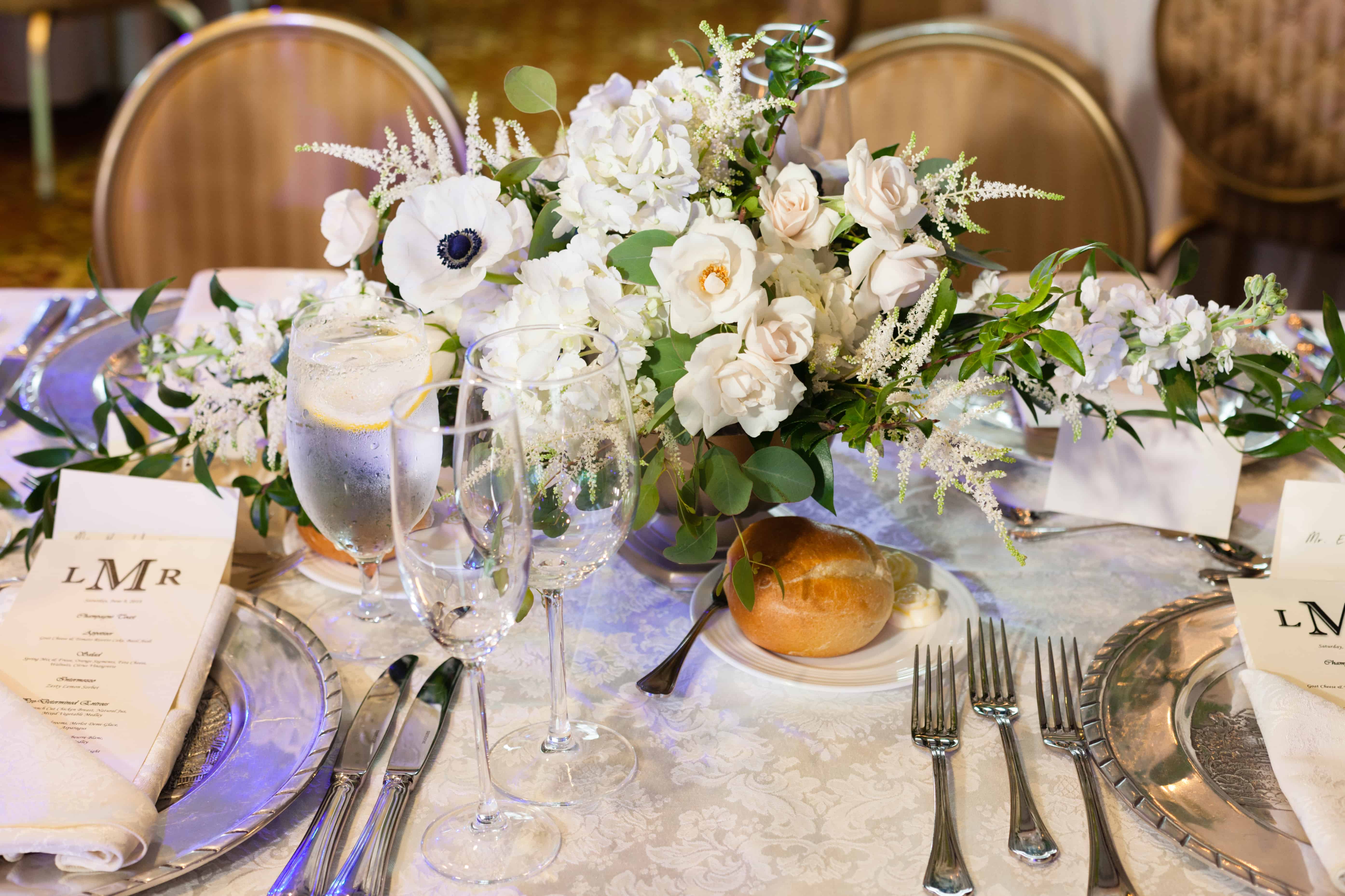 Rustic white wedding centerpiece by Petal Pushers at Nassau Inn wedding