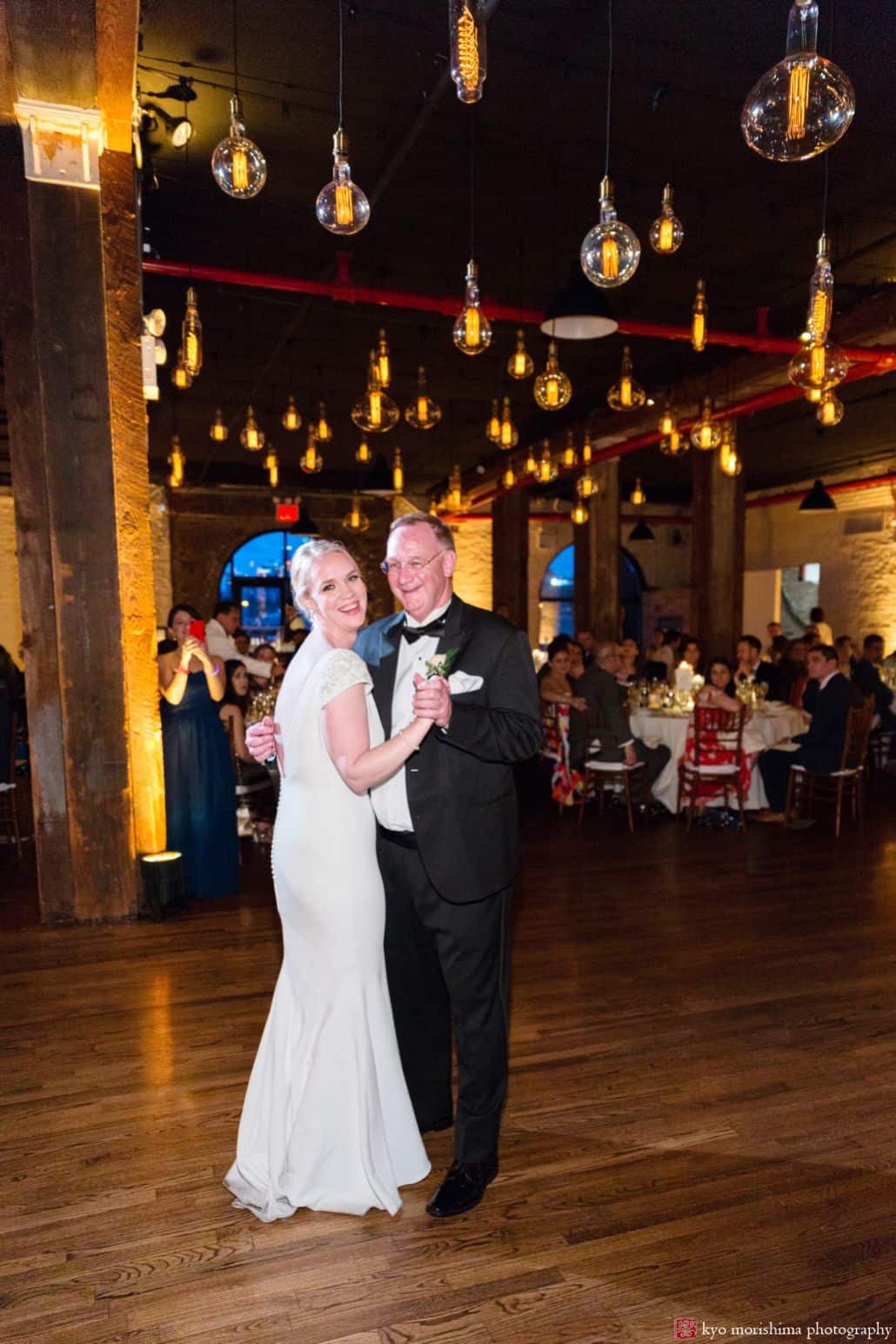 Father-daughter dance at one of NYC's most unique wedding venues: Liberty Warehouse in Red Hook brooklyn. 