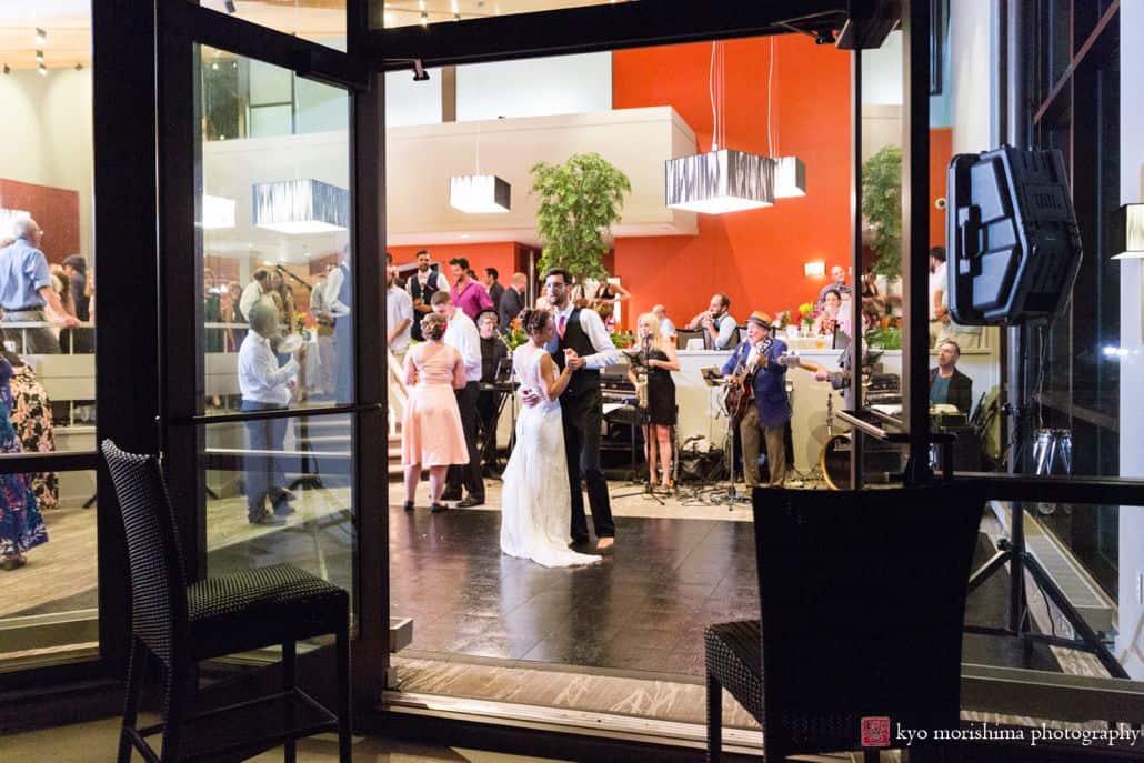 Peek into evening indoor wedding reception at the Chauncey Center, an event venue in the Princeton, NJ area.