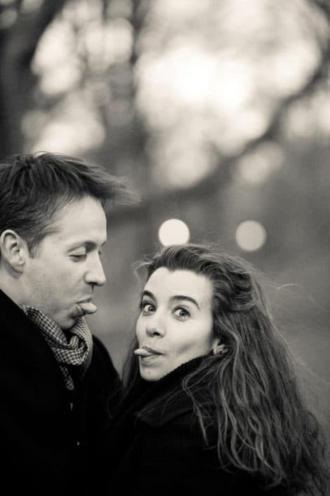 Being silly at a wintertime engagement shoot in Central Park