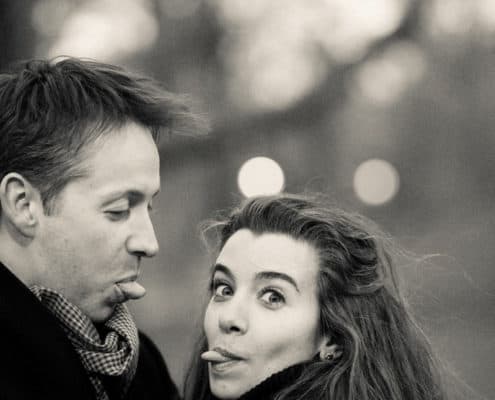 Being silly at a wintertime engagement shoot in Central Park