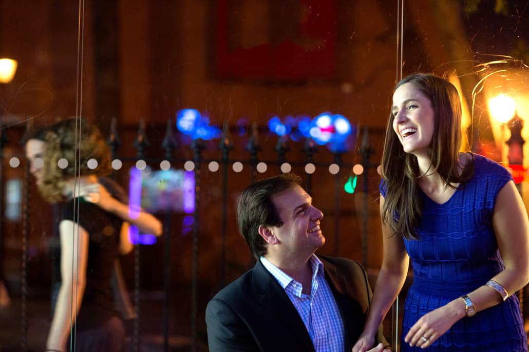 Nightime engagement photo in Manhattan