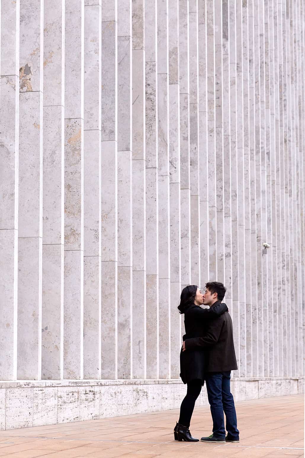 Lincoln Center engagement photo in NYC with monochromatic wall in the background family couple kids child children dog pets portrait, NYC, Brooklyn, DE, Philadelphia, Philly, personal branding photography