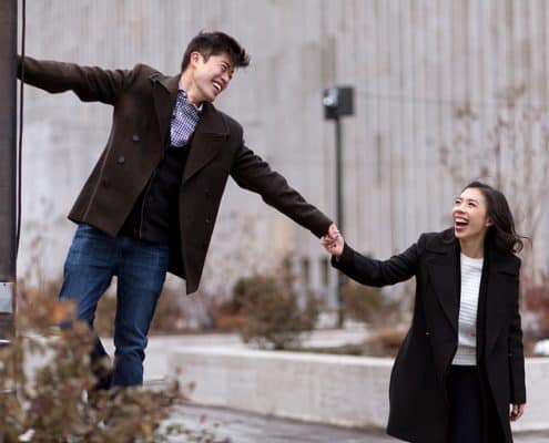 Singin' in the rain engagement photo at Lincoln Center, NYC