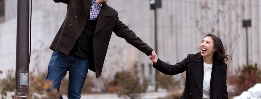 Singin' in the rain engagement photo at Lincoln Center, NYC