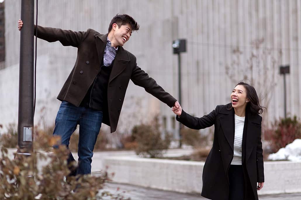 Singin' in the rain engagement photo at Lincoln Center, NYC