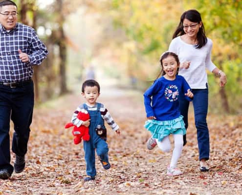 Parents Children running playing outside d&r park Kingston New Jersey fall family photo