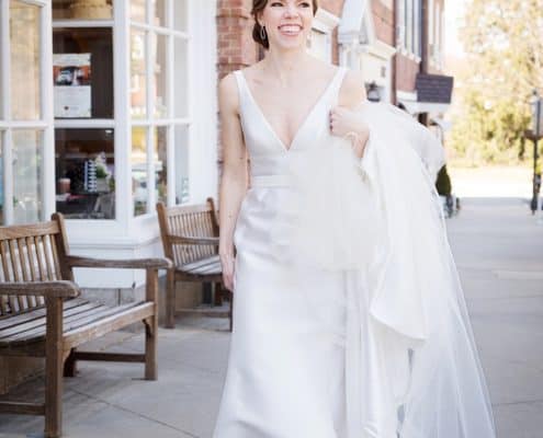 Princeton University New Jersey Wedding bride walking palmer square by Kyo Morishima Photography