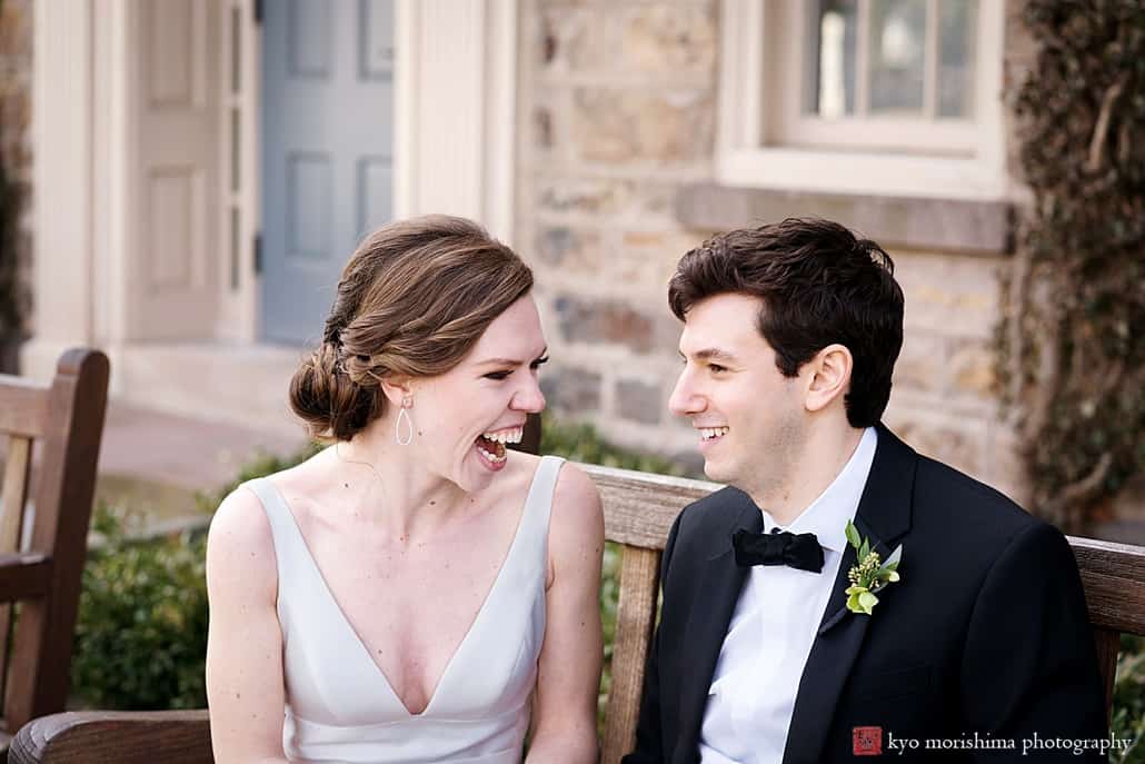 Princeton New Jersey Wedding Morrison Hall bride and groom portrait smile by Kyo Morishima Photography