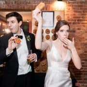 Donut Cake at Princeton New Jersey Campus Wedding by Kyo Morishima Photography triumph brewery wedding steps cylo bride and groom silo nj princeton unique foodie gormet kiss reception venue dounats
