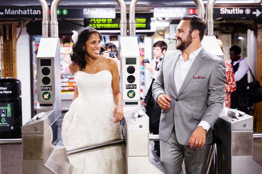 NYC Wedding Photographer-Rates and Info brooklyn nyc subway wedding bride groom portrait fun love commute