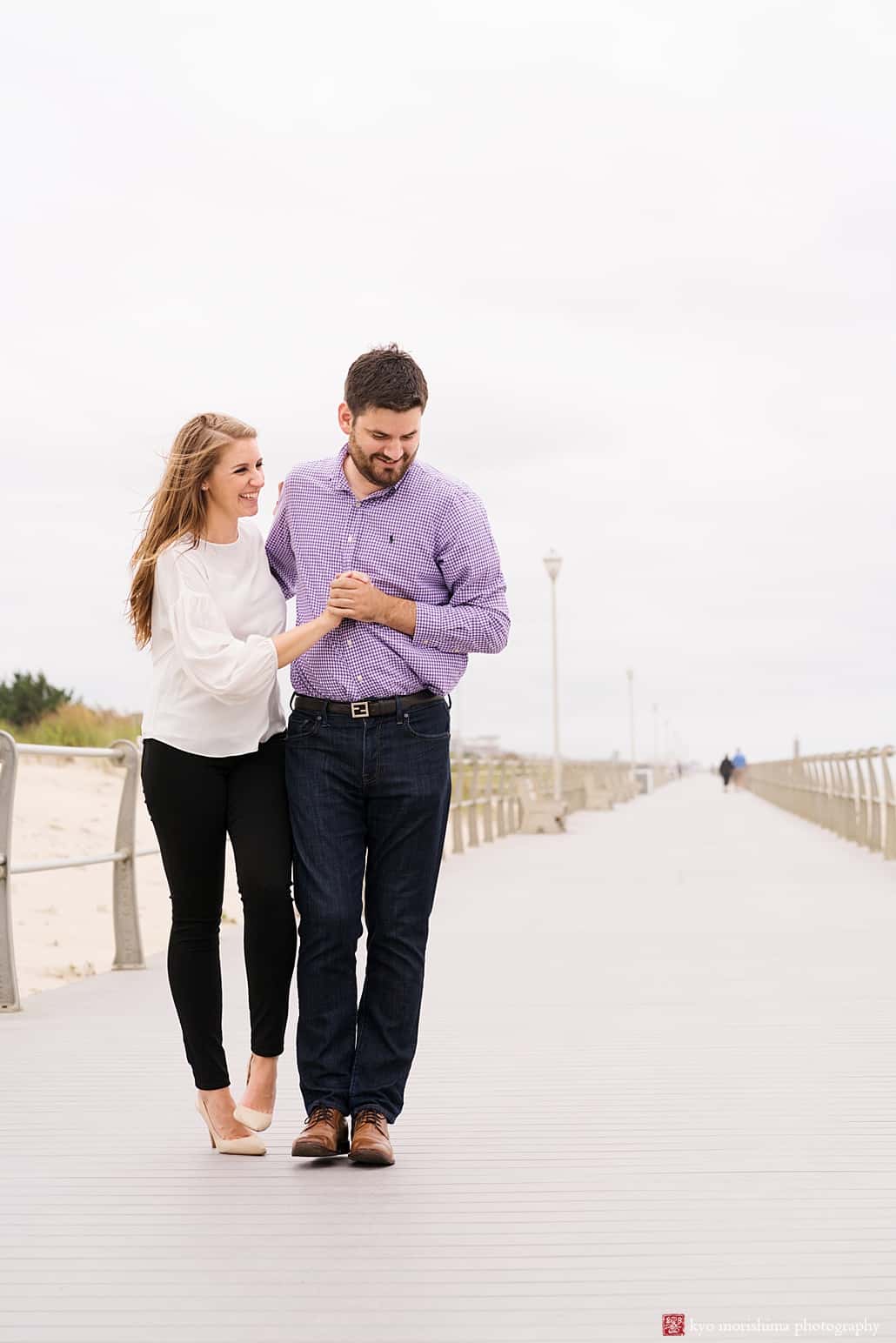 Spring Lake beach Engagement portrait boardwalk dance couple bride and groom Photos by Kyo Morishima Photography