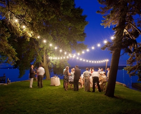 Simple Wedding Decor Ideas lake geneva WI outdoor backyard reception night sunset