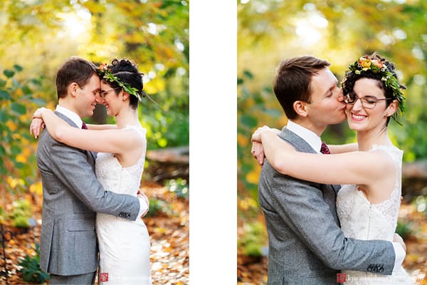 outdoor portraits bride groom Constellation Greater Good Events Molly Oliver flowers NYBG Native Plant Garden Stone Mill outdoor woods nature New York Botanical Garden fall foliage autumn wedding Kyo Morishima photography photographer