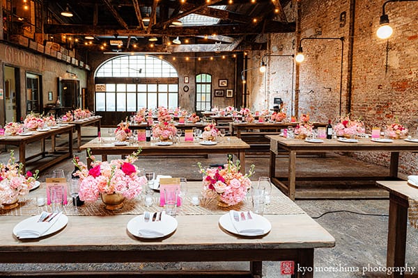 houston beer hall wedding reception table settings guests flowers NYC unique venue