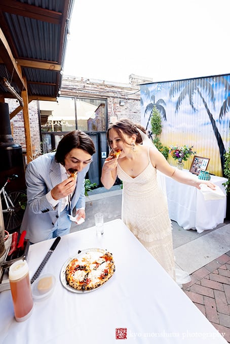 Brooklyn, NYC, Roberta’s Pizza, foodie, restaurant, wedding, Kyo Morishima Photography, ceremony, bride and groom DIY