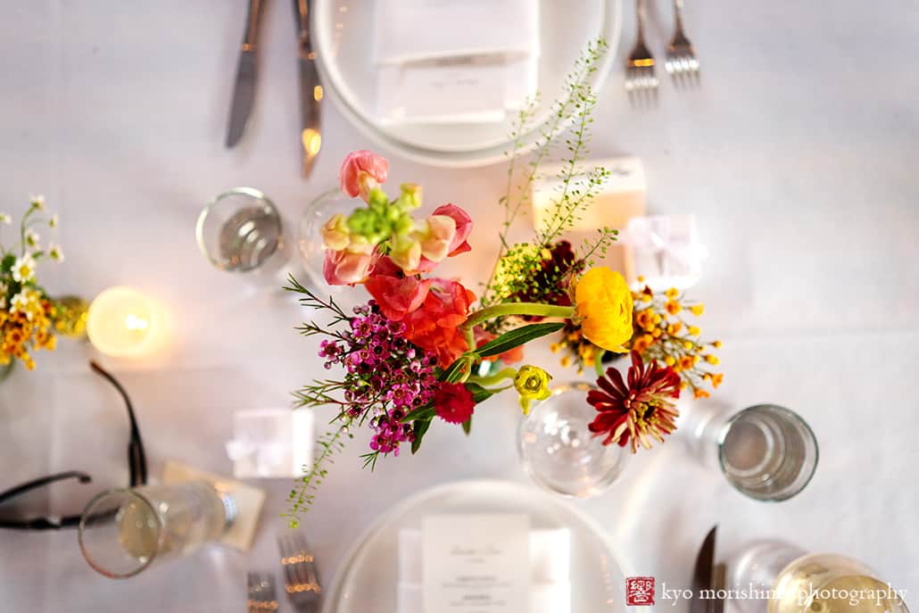 table setting decor flowers Roberta’s Pizza Florals restaurant Williamsburg, Brooklyn NYC wedding