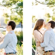 Gantry Plaza State Park, LIC, NYC, Kyo Morishima Photography, outdoor, engagement portrait, couple, looking at eyes, kiss