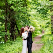 mountain lake house princeton nj woods nature trail bride and groom wedding portrait kiss