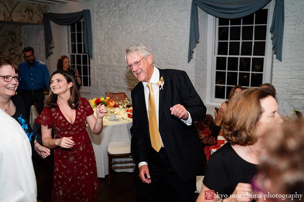 Stone Mill, NYBG, NYC, New York Botanical Garden, fall wedding reception guests dancing