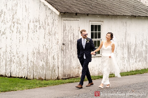 Updike Farmstead, Magnolia West Events, Sprouts Flowers, Princeton wedding, field, barn, bride and groom outdoor portrait, fun, holding hands
