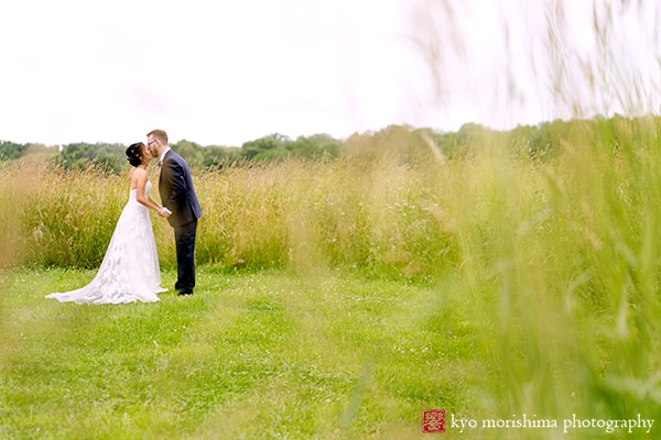 Updike Farmstead, Magnolia West Events, Sprouts Flowers, Princeton wedding, field, barn, bride and groom outdoor portrait, kiss