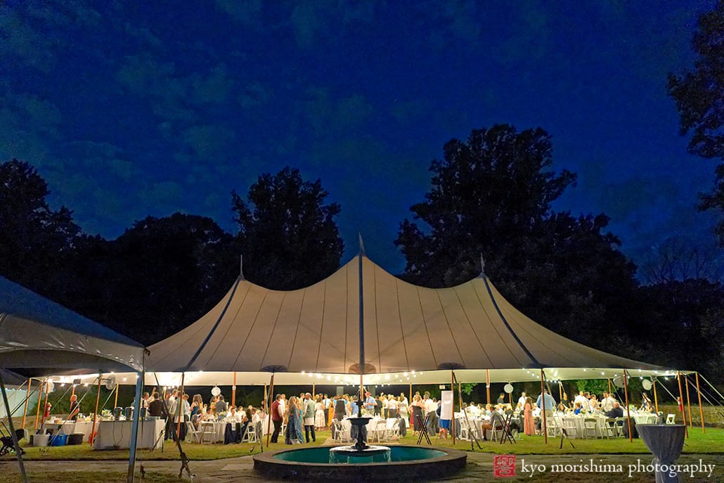 Manor House, Princeton, NJ wedding tent evening reception string light