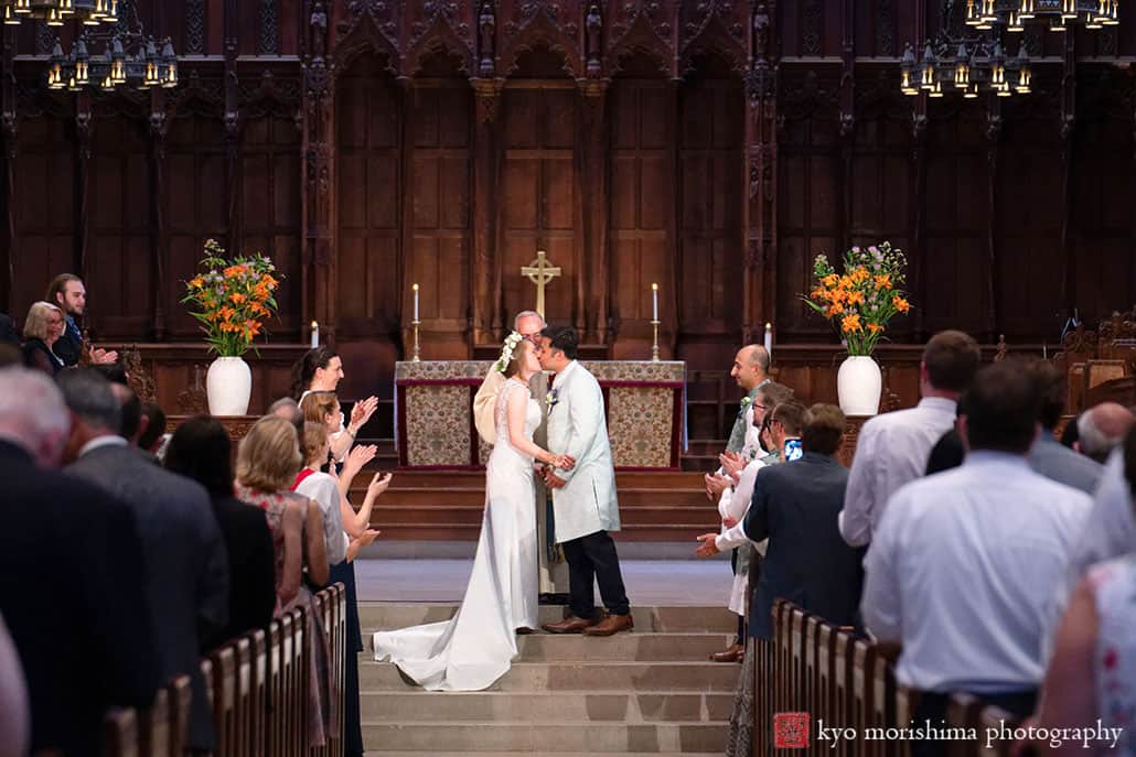 Kiss Princeton University Chapel wedding ceremony, NJ