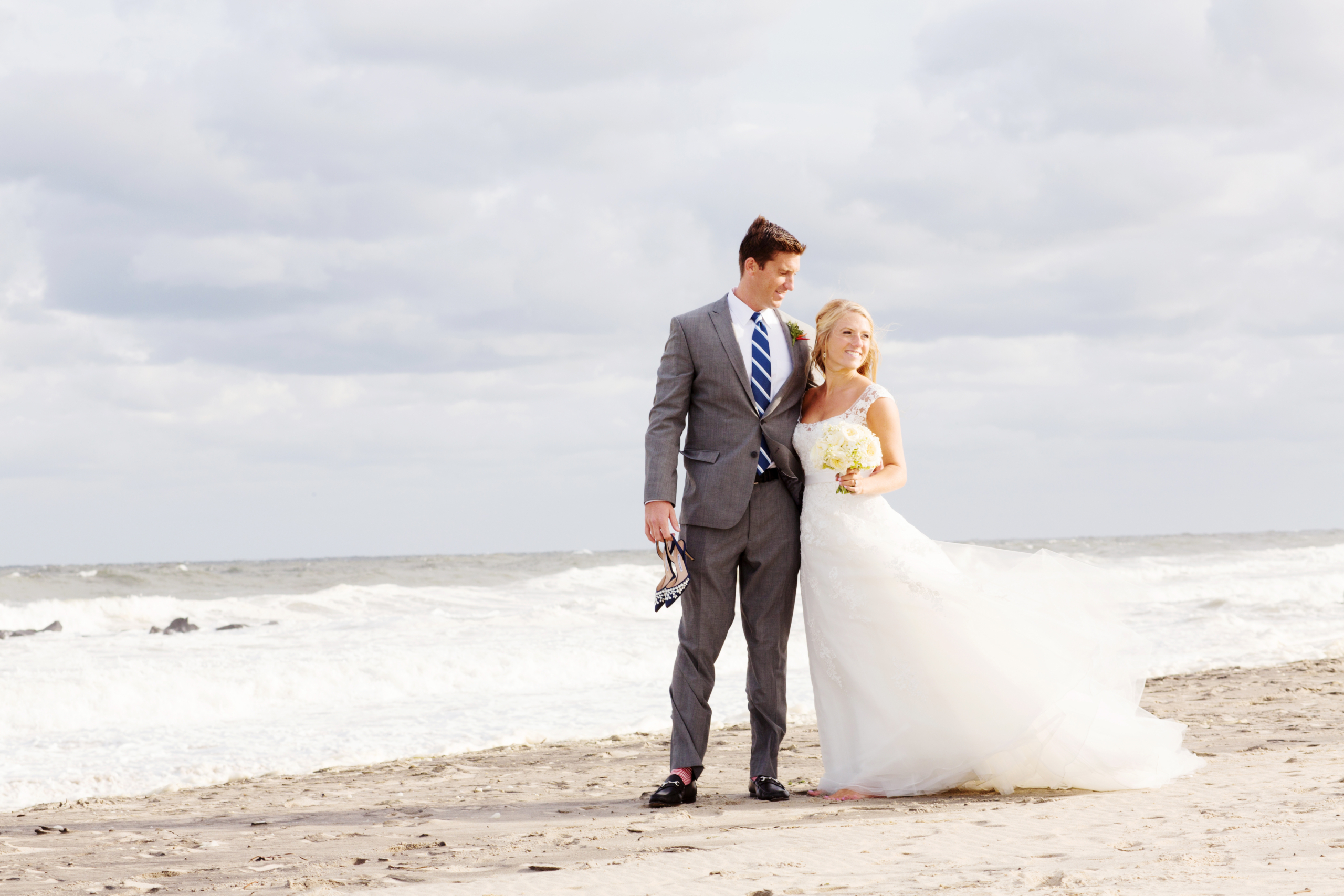 bride and groom outdoor beach Spring Lake NJ Jersey Shore wedding portrait