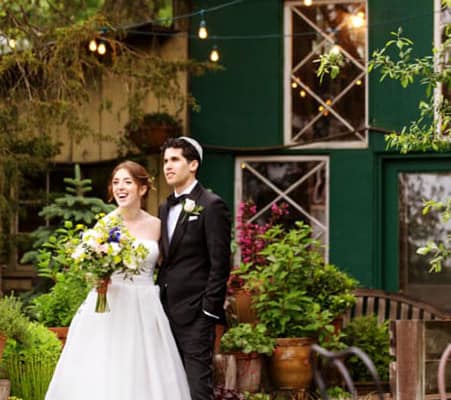 Bride and Groom smiling outdoor portrait Blooming Hill Farm Hudson Valley NY
