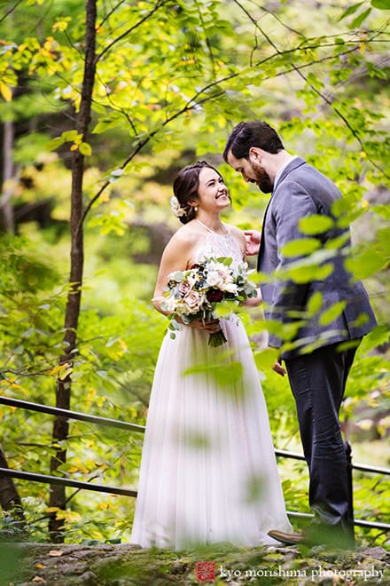 NY Botanical Garden Stone Mill, NYBG, NYC, New York Botanical Garden, fall outdoor bride and groom wedding portrait