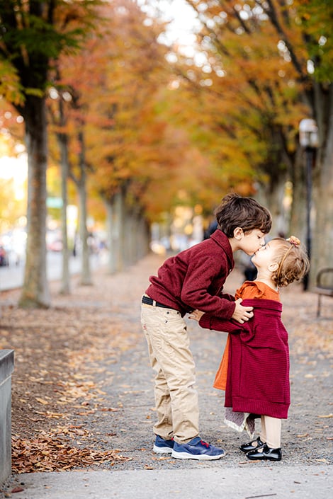 sister and brother kiss Princeton NJ autumn family portrait family couple kids child children fashion lifestyle commercial portrait, NYC, Brooklyn, DE, Philadelphia, Philly, personal branding 