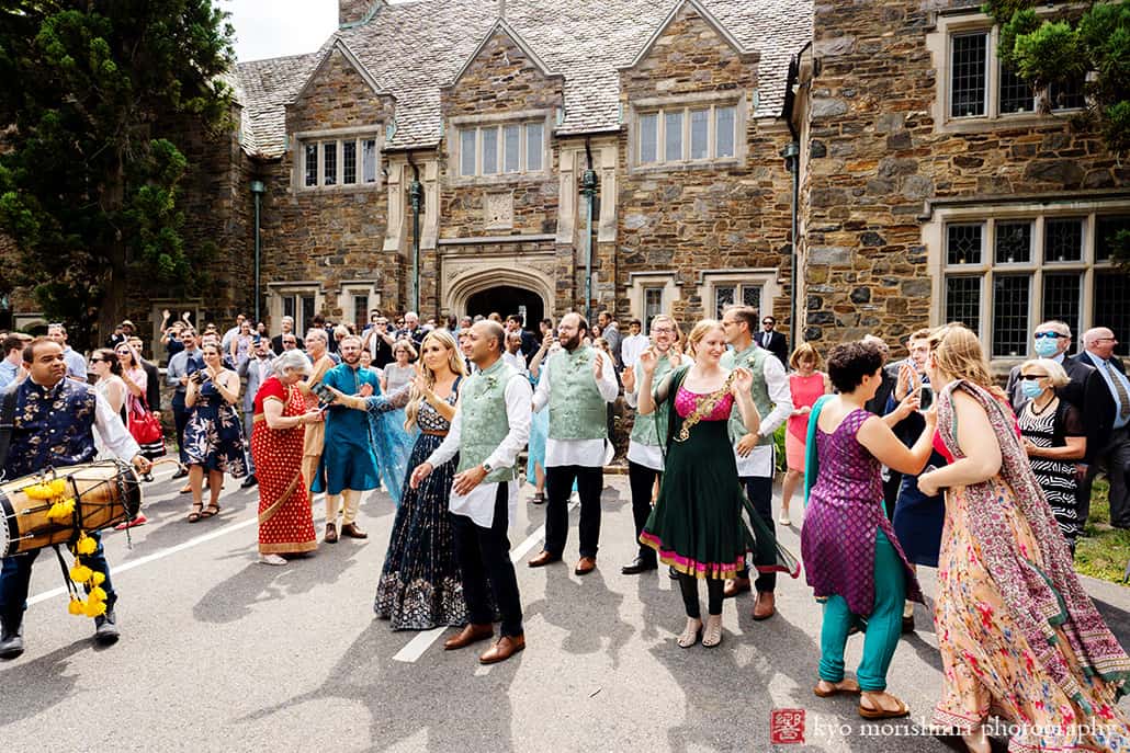 Guests having fun dancing Manor House Princeton NJ Hindu wedding ceremony