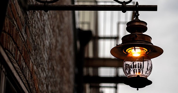 Radegast Hall Williamsburg Brooklyn wedding lantern street lamp dusk cloudy