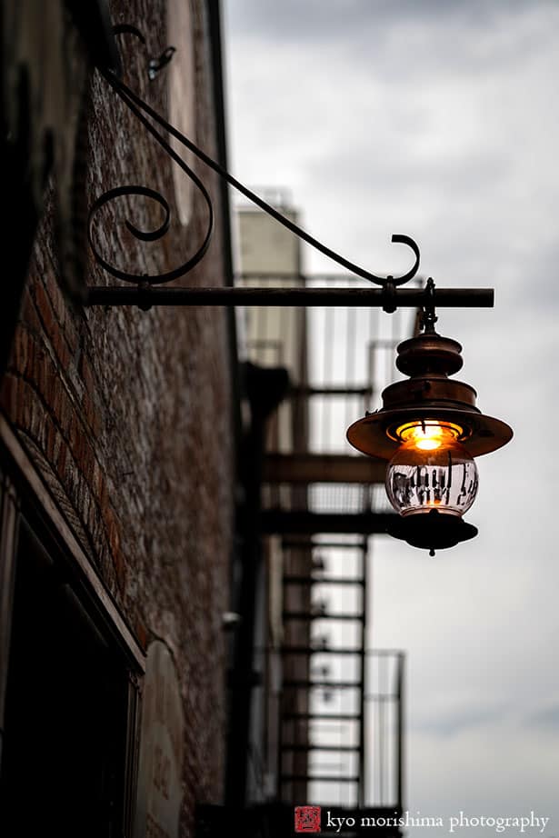 Radegast Hall Williamsburg Brooklyn wedding lantern street lamp dusk cloudy