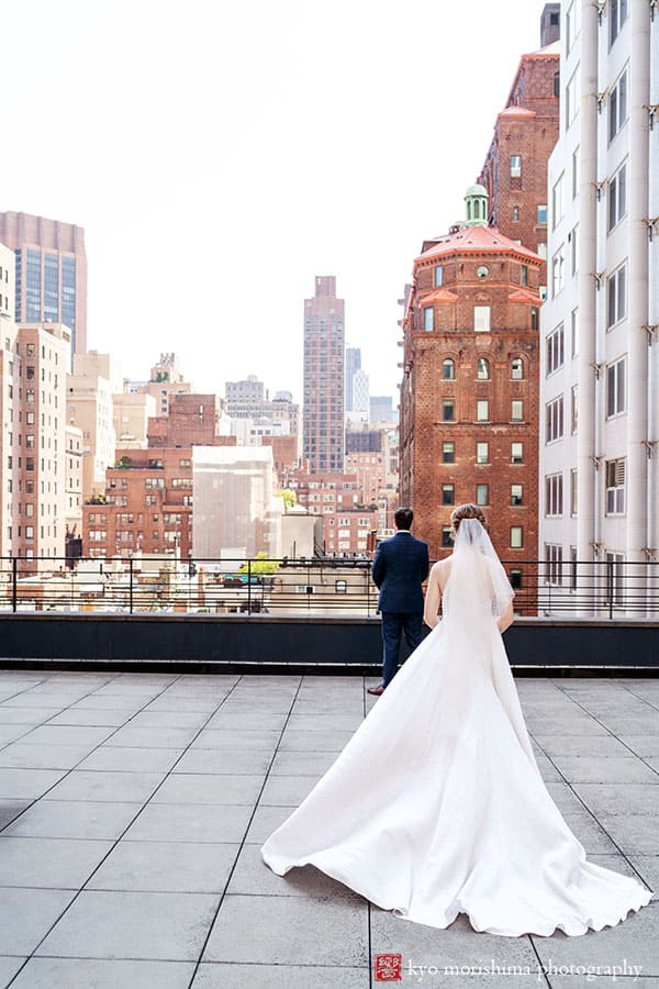 The William Hotel Midtown NYC roof top bride and groom first look wedding